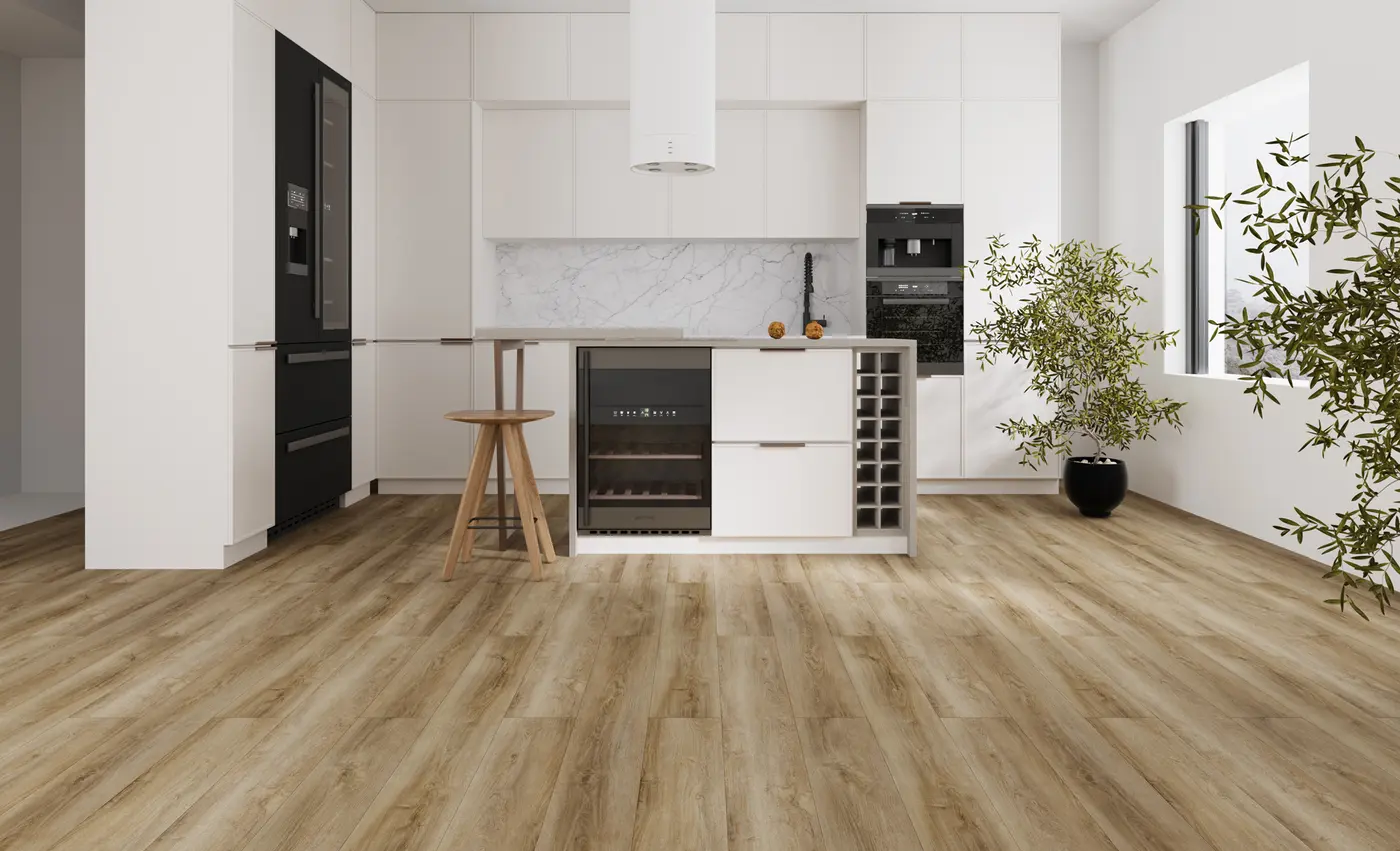 IRIS Walnut luxury vinyl plank in a finished room