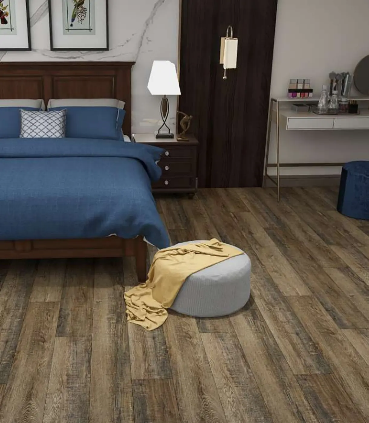 SSR 6.5mm Rustic Walnut luxury vinyl plank in a finished room