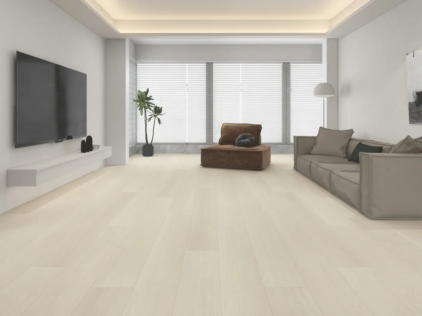 WHISPER WOODS Coastal Mist luxury vinyl plank in a finished room