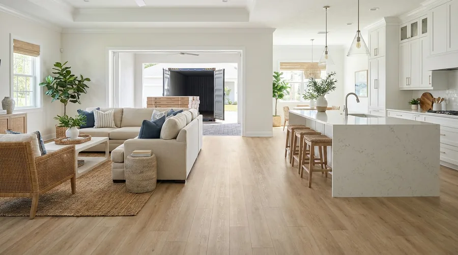 Open-plan Florida home finished in continuous light-oak LVP